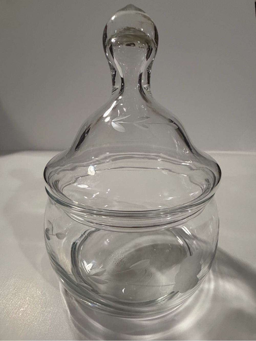 Vintage Princess House Heritage Etched Floral Clear Trinket Candy Glass Jar